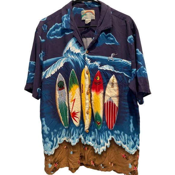 Paradise Found Hawaiian Shirt XL, Honolulu Hawaii, 100% Rayon, Surfboard graphic - Picture 1 of 4